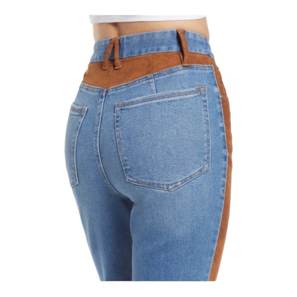 NWT GOOD AMERICAN Icon Mixed Suede Denim High Rise Straight Leg Jeans Size 12/31 - Picture 5 of 14